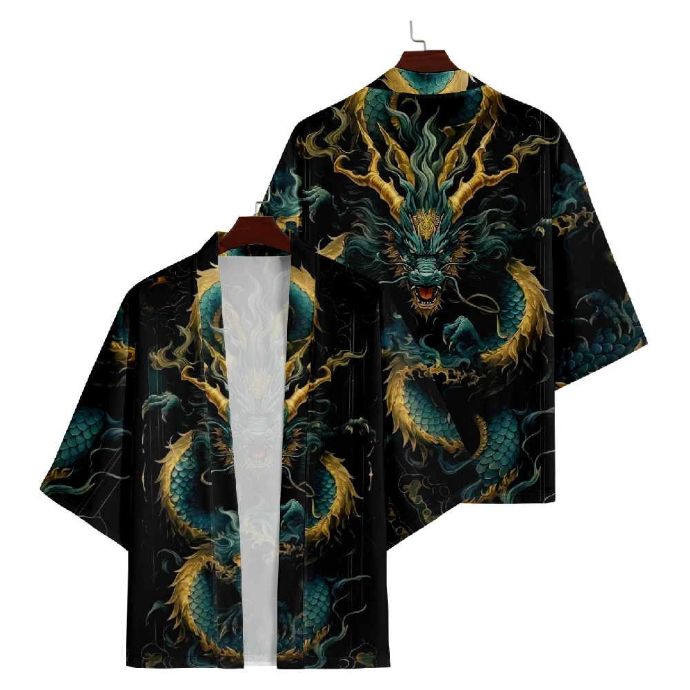 Japanese Anime Dragon Print Samurai Kimono 2024 Harajuku Men Women Cardigan Haori Summer Beach Yukata Asian Clothing