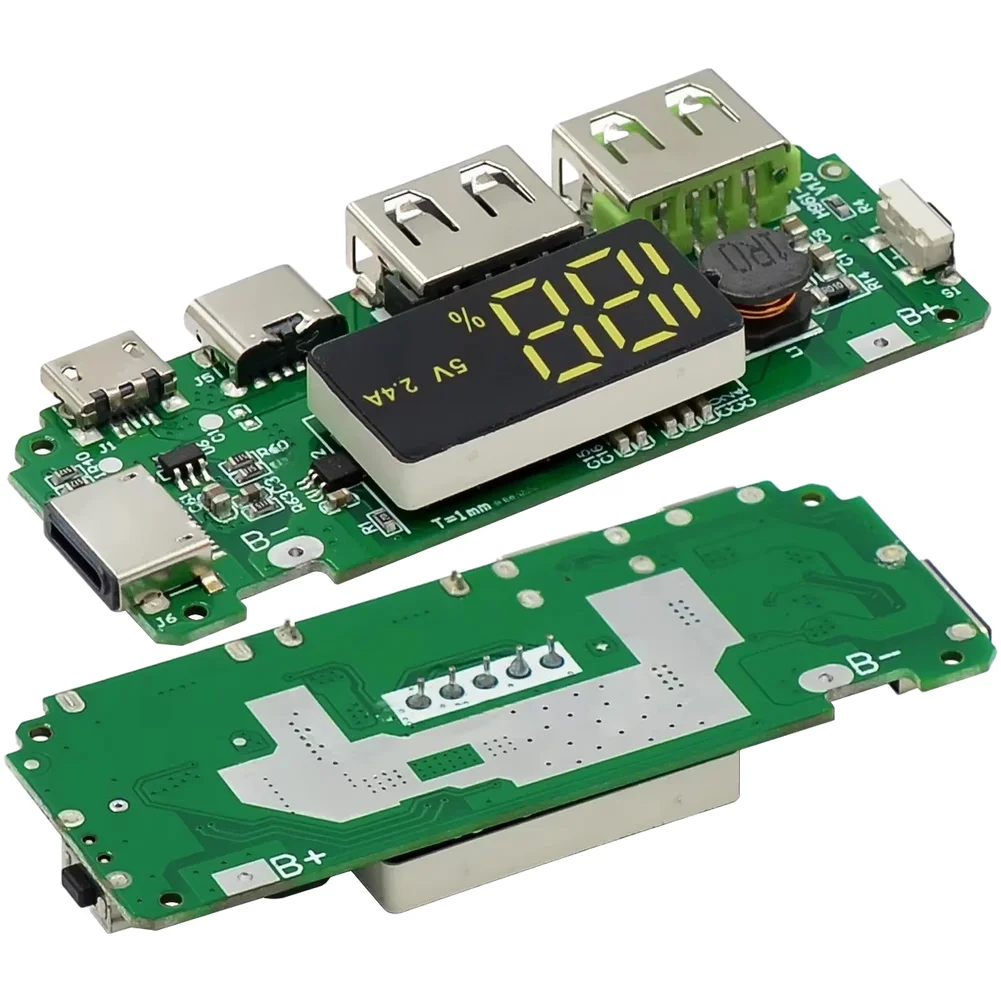 Power Bank Boost Module with Digital Display Dual USB Ports 5V2.4A 5V1A Input Support USB USB C for Custom Builds