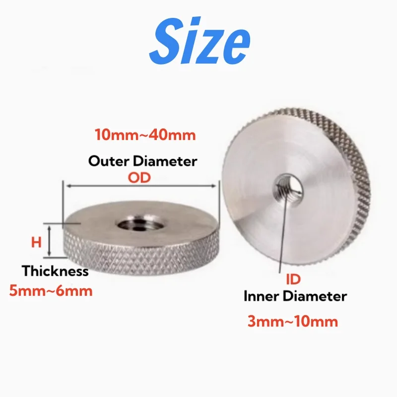 304 A2 Stainless Steel Flat Knurled Thumb Nuts M3 M4 M5 M6 M8 M10 Round Hand Tighten Adjustment Through Hole Nuts Fasteners