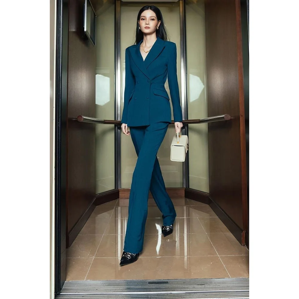 

Chic Office Lady Solid Women Suits Pockets V Neck 2 Pieces Jacket Pants New Fashion 2025 Blazer Sets