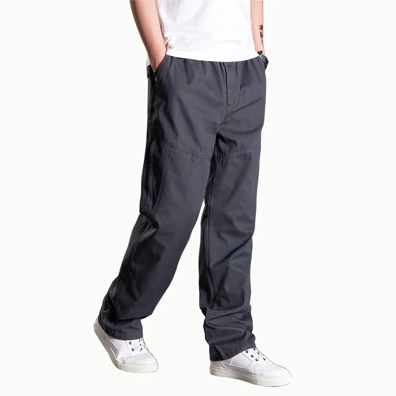 

Summer Men safari style cargo pants pockets zipper plus size 7XL 8XL loose pants out door straight pants loose Dark Gray