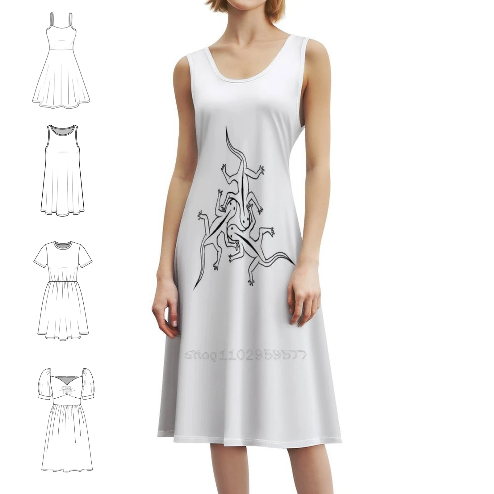 Liz3 여성용 힙합 스트리트웨어 드레스 그래픽 프린트 파티 클럽웨어 도마뱀 파충류 에셔 야생 동물 자연 여성용 드레스