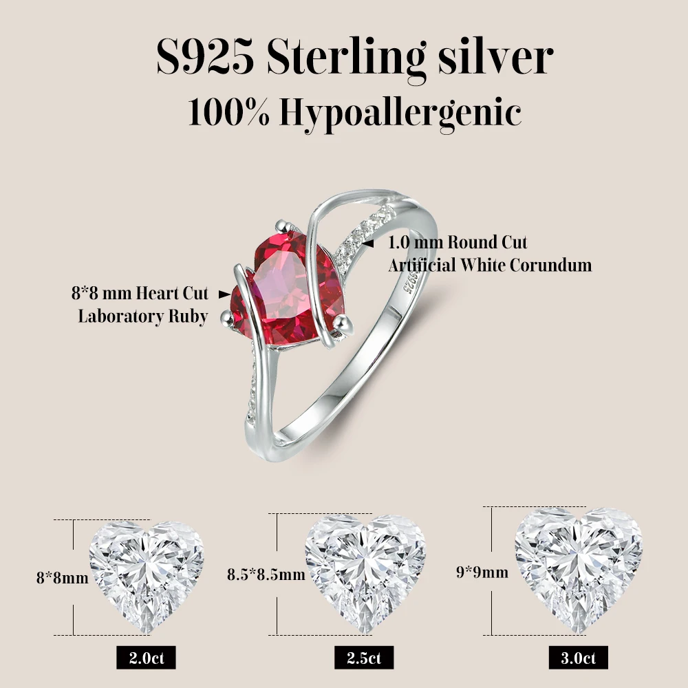 MINTYBOX Heart Cut 2.0CT Ruby Ring for Women Lab Spinnel S925 Sliver Engagement Rings Romantic Wedding Jewelry Anniversary Gifts