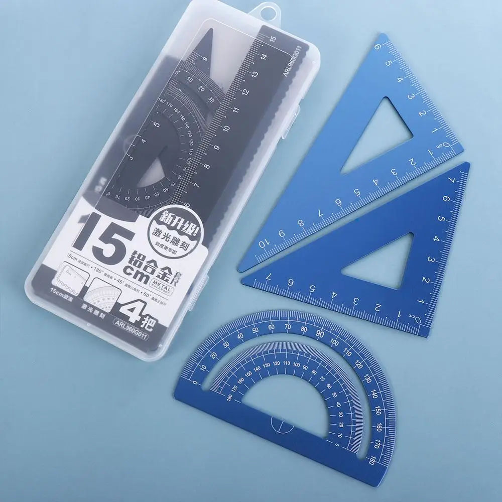 Hollow High quality Compass Measurement Maths School Metal Rulers Examination Stationery Aluminium Ruler Set Drafting Supplies