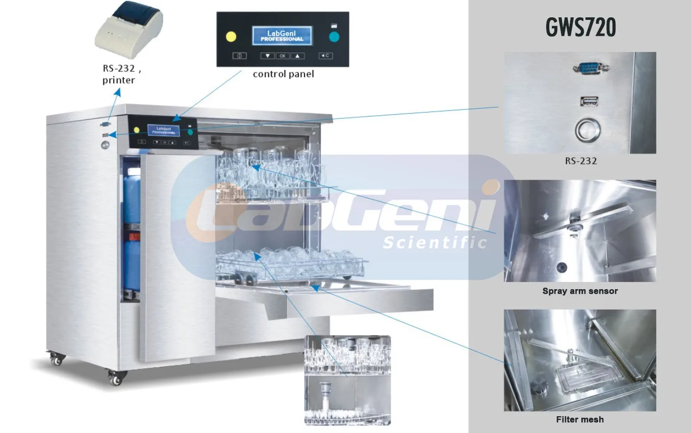 Laboratory Glassware Washer, Cleaning & Sterilizing Machine with Drying Function