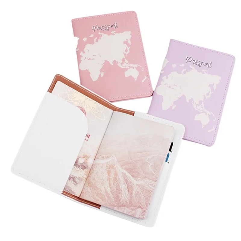 Pink Purple Women Girls Passport Cover Case for Travel Accessories PU Leather Passport Holder Protector Sleeve with Card Slot