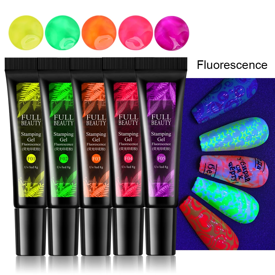 1pcs Fluorescence Stamp Gel Nail Art Stamping Print Varnishes Glitter Gold Silver Transfer Polish Manicure Accessories JI1916