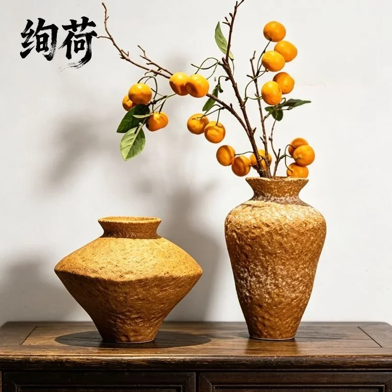 Ceramic Vase Handmade Premium Mid-Century Vintage Wabi-Sabi Hydroponic Flower Living Room Homestay Entryway Home Decor Gift