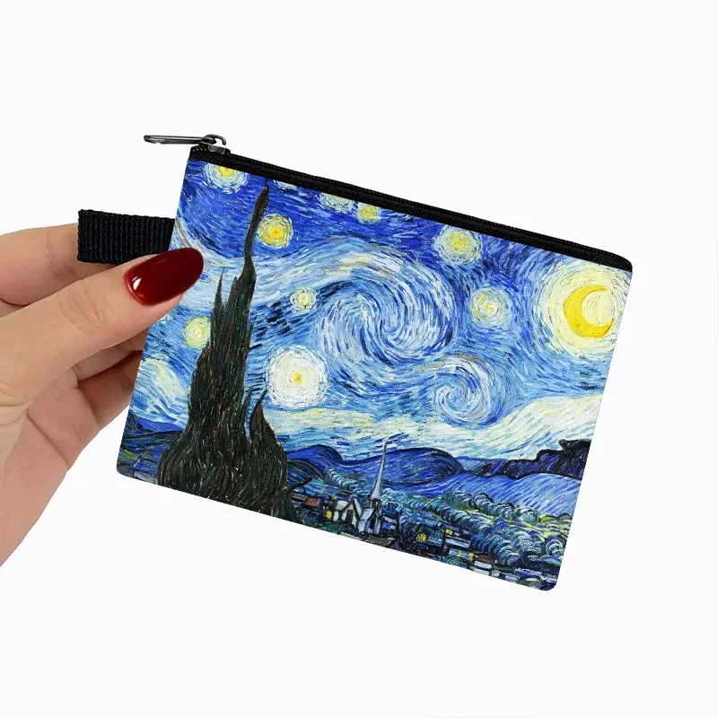 Van Gogh Oil Painting Starry Night / David Coin Purse / Mona Lisa 3D Print Men Women Wallet ID Credit Card Bag Small Coin Bags