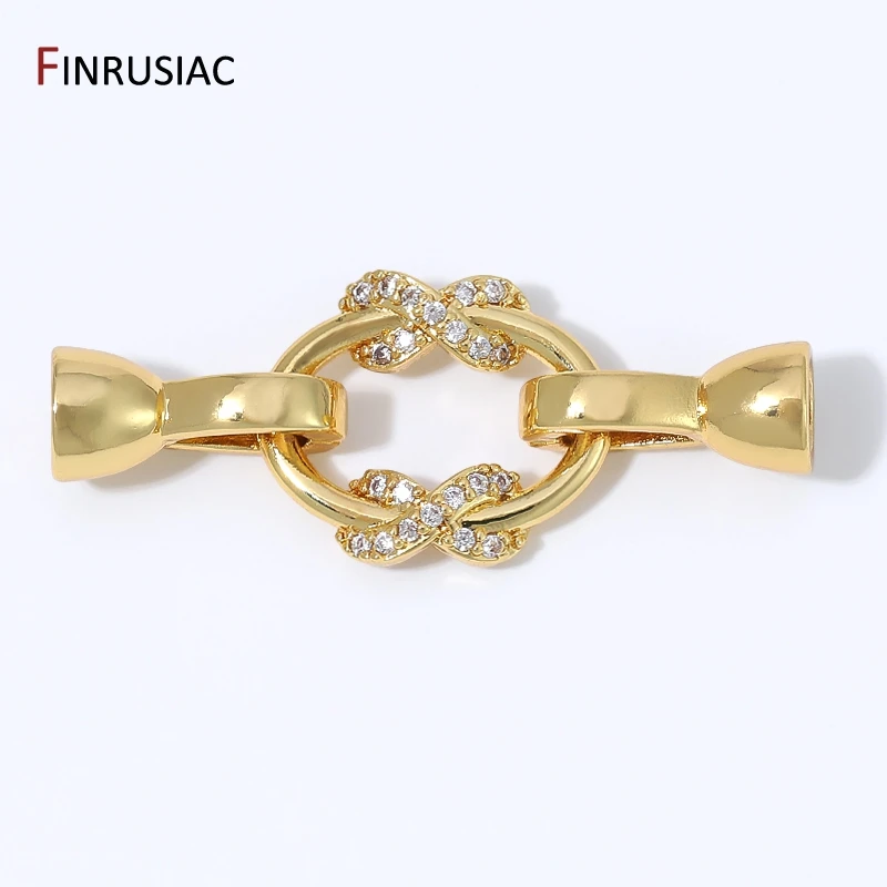 18K Gold Plated Brass Oval Infinity Pearl Clasp Connector, Zircon Fastener Lock Clasp For DIY Jewelry Making Accessories