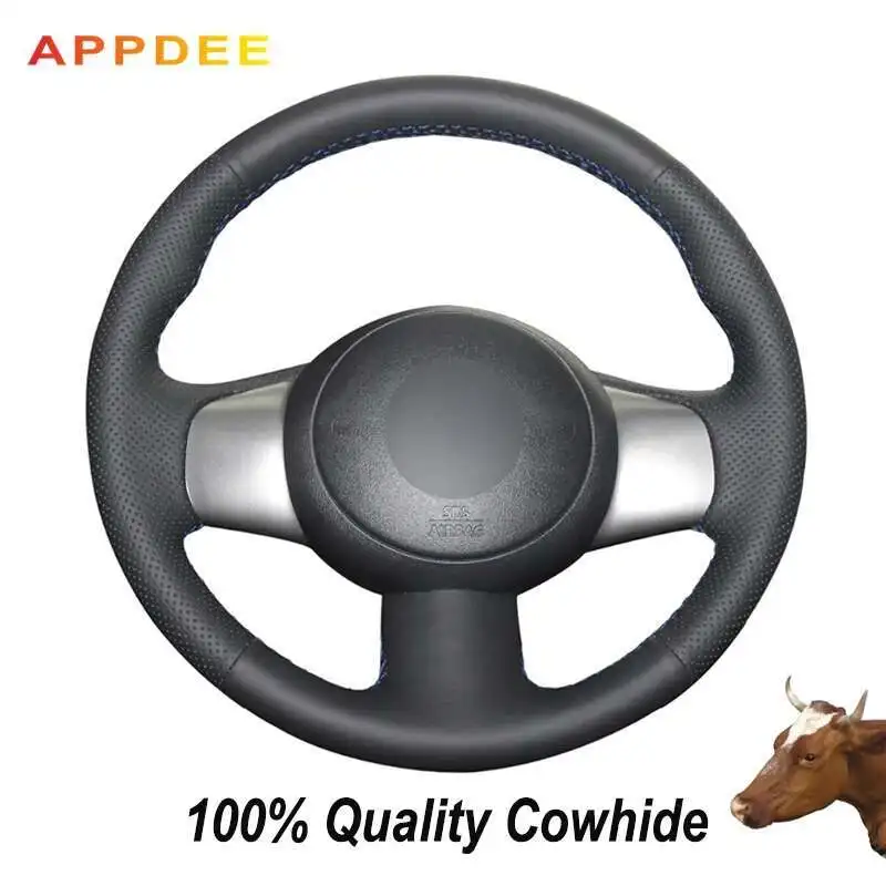 APPDEE Black Genuine Leather Car Steering Wheel Cover for Nissan March Sunny Versa 2013 Almera