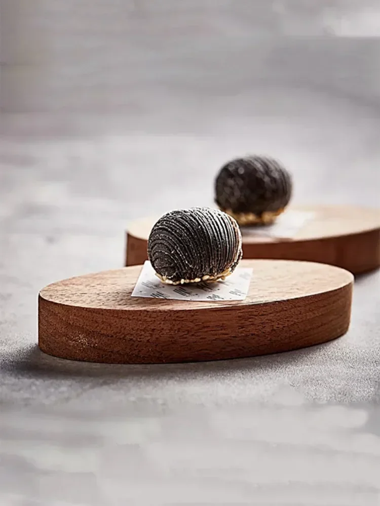 

Hotel high-end tableware French Western food molecular cooking position Walnut oval plate Pre dinner Dim sum wood plate