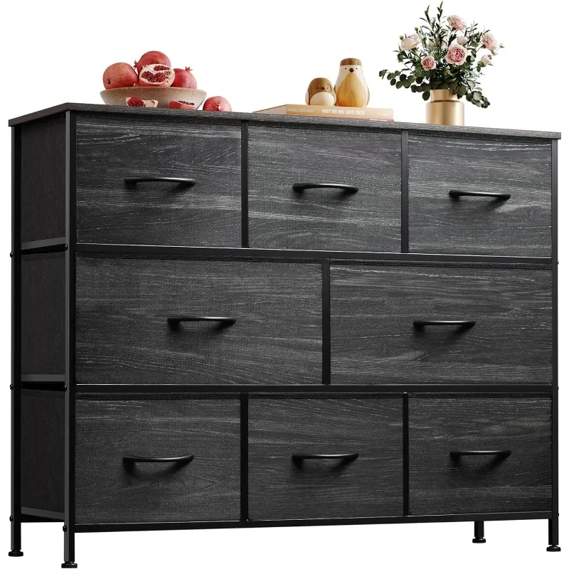 8 Drawer Dresser for Bedroom, Fabric Black Dresser with Large Storage Drawer Unit for Entryway, Chest of Drawers for Living Room