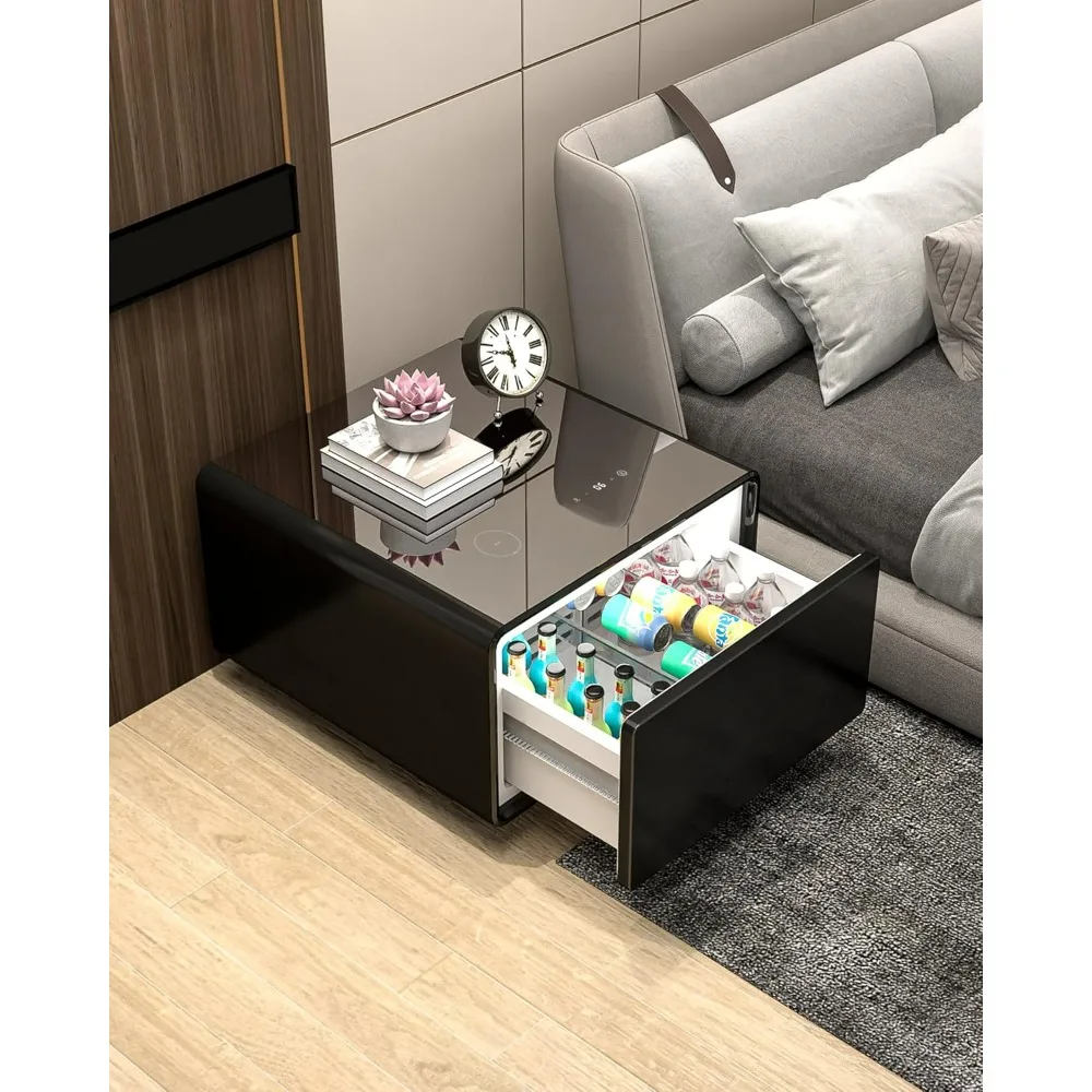 

Side Table with Built in Fridge,Mini Coffee Table, Modern End Table 15W Wireless Charging with USB Chargers and outlets for