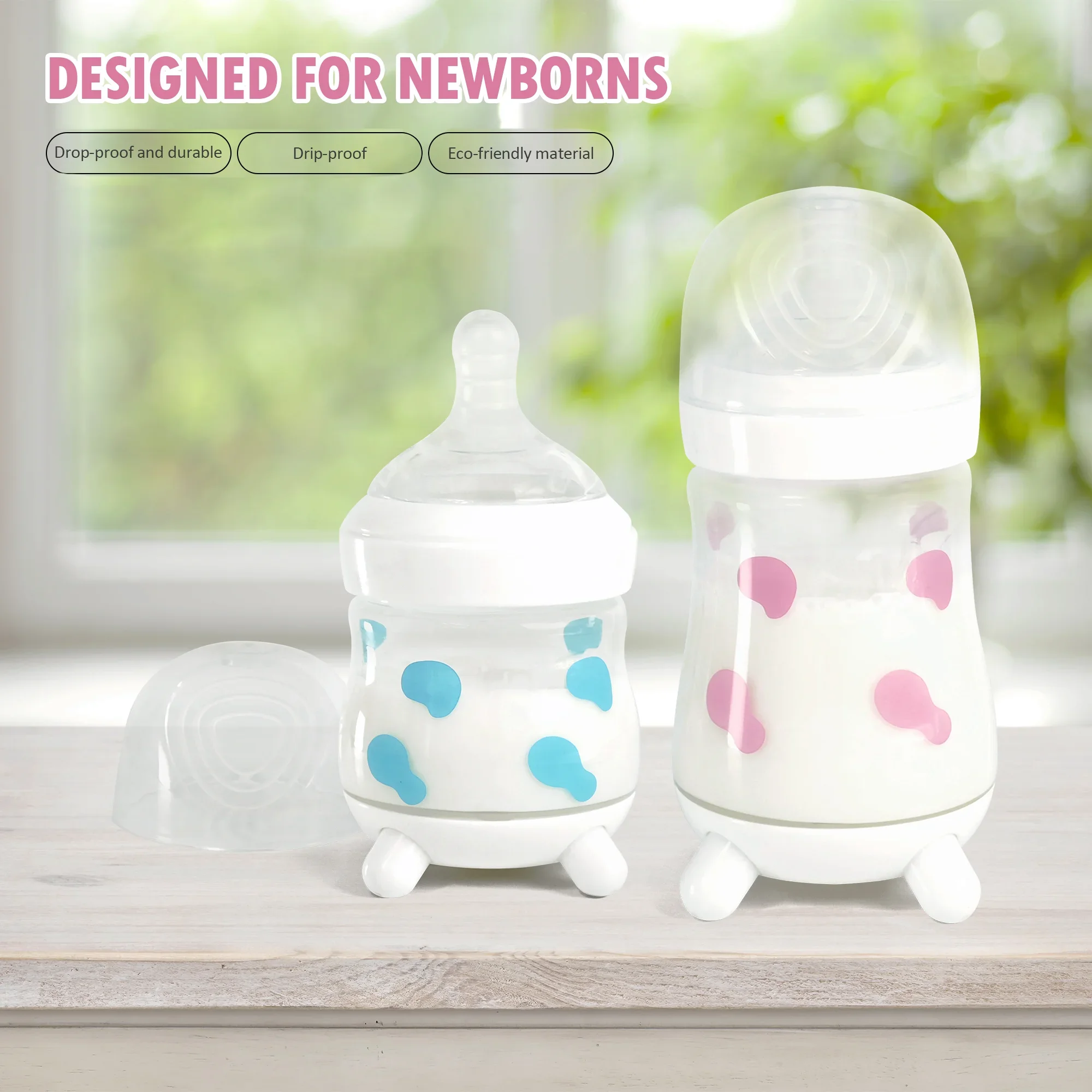 150ML/270ML high-quality PP milk bottle, cute cow shaped, thickened bottom. Imitation breast milk silicone nipple, BPA free