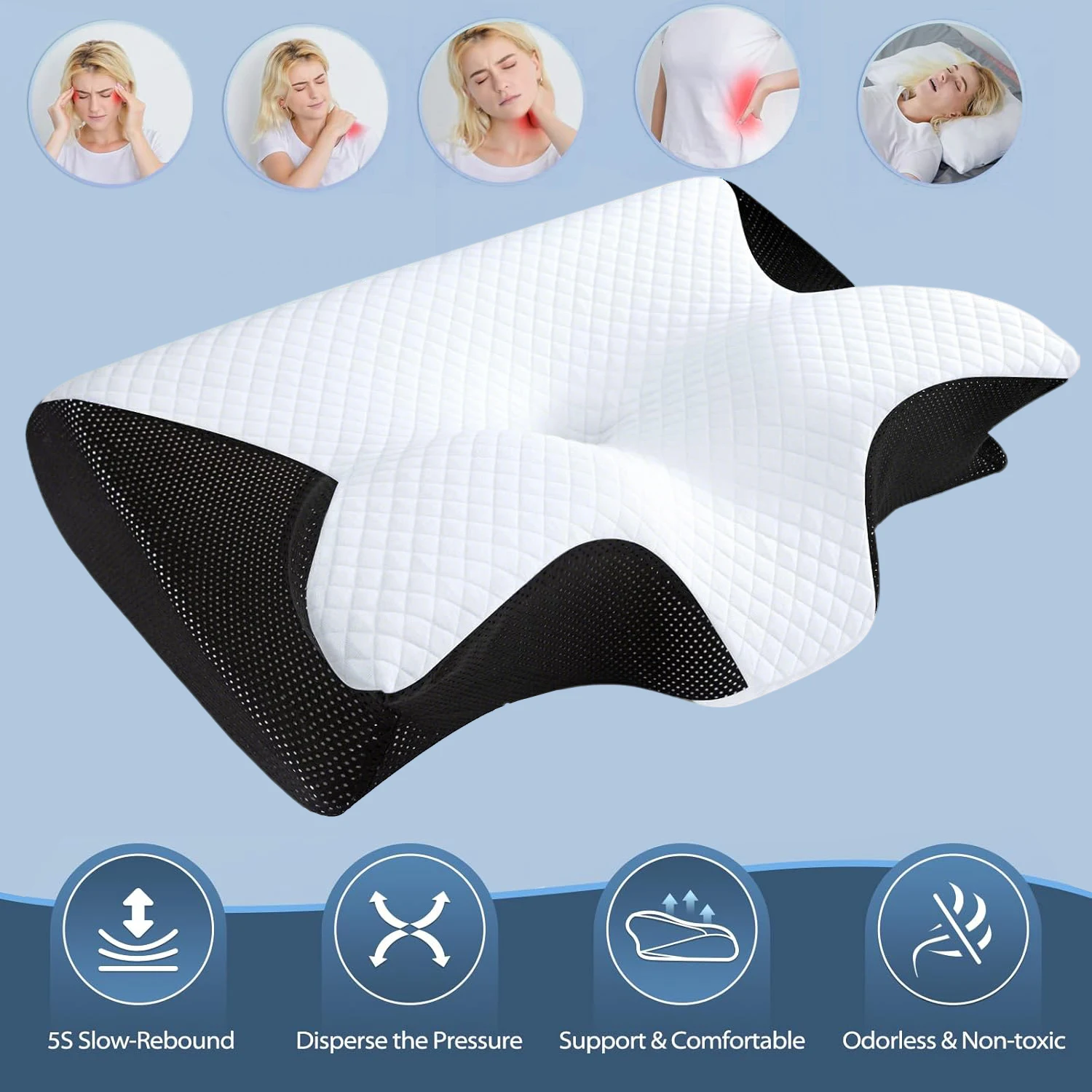 Oreiller ergonomique pour dormeurs latéraux, oreiller cervical en mousse à mémoire de forme, protège votre cou et votre colonne vertébrale, soutien polyvalent, oreiller Cleshy pour tous
