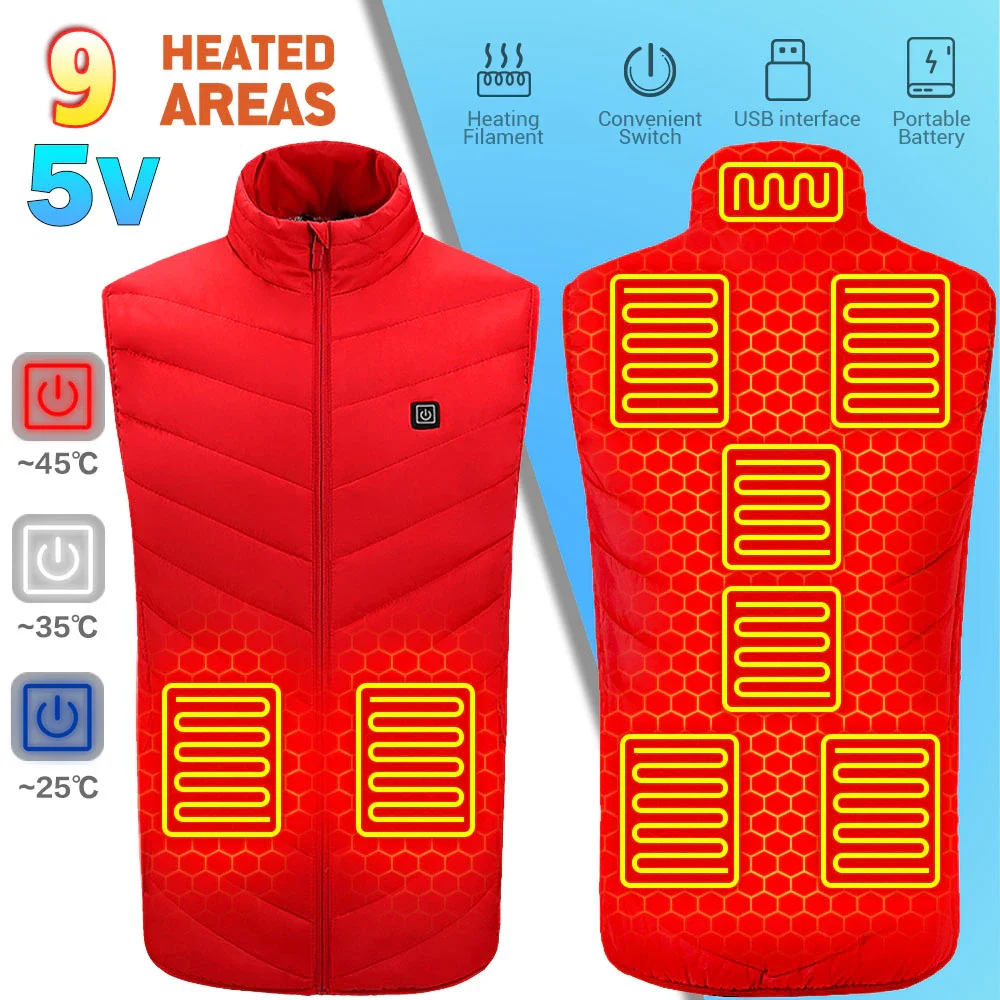 

Men USB Infrared 9 Heating Areas Vest Jacket Winter Electric Heated Vest Thermal Clothing Hunting Vest Hiking Oversized 6XL