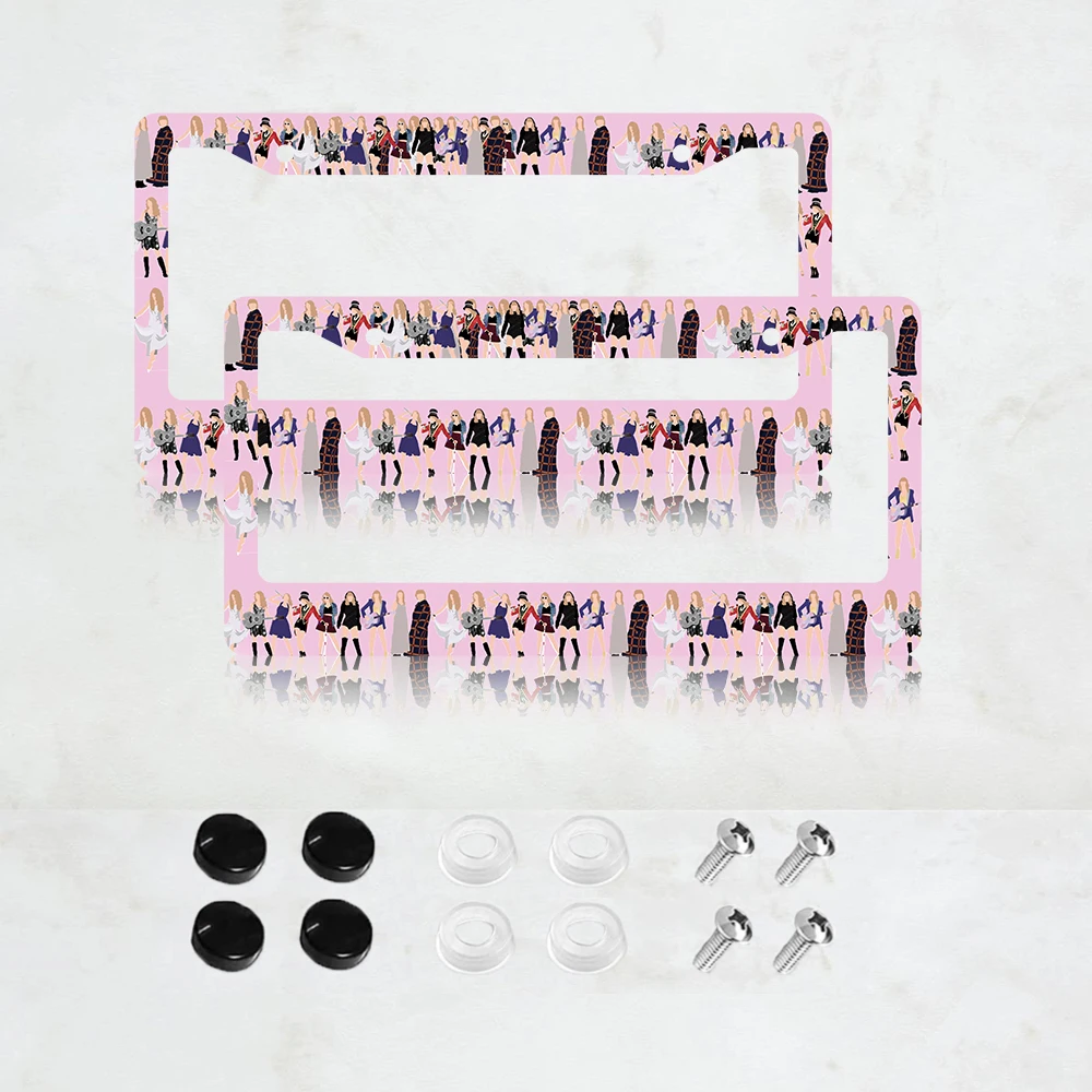 الوردي الملونة الموسيقار نمط 2 حفرة إطار لوحة الترخيص مادة الألومنيوم 6x12 بوصة مع المسمار مجموعة هدية تزيين السيارة #2