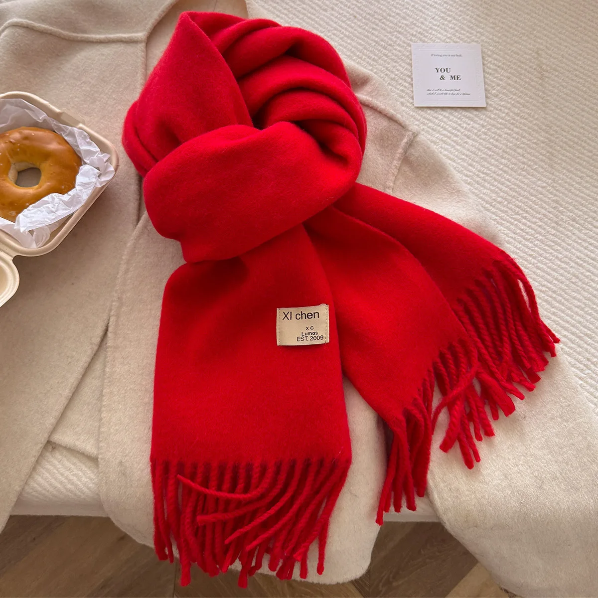 Scarf Women Wool Blend Shawl Knit Neck Warmer Unisex Couple Winter Autumn Wrap CX1 Solid Color Fringe Scarf for Daily Commute