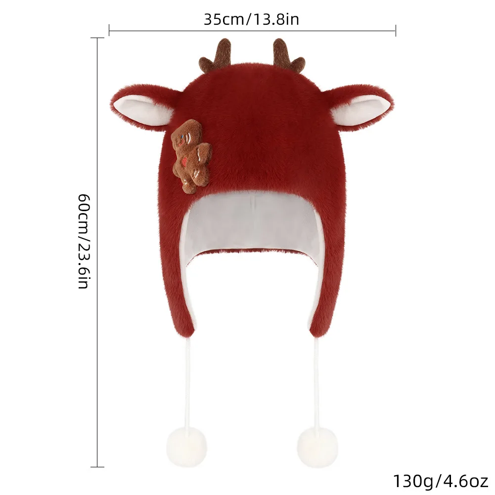 New Christmas Deer Plush  Pullover Hat Women Sweet Cute Antlers Keep Warm Autumn and Winter Plush Ear Protection Headband