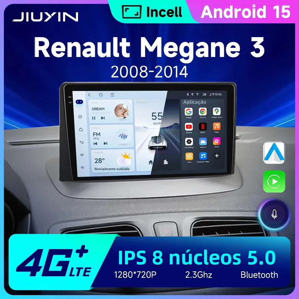 Jiuyin carplay rádio para renault megane 3 fluence samsung sm3 2008 - 2014 carro sem fio android auto carro multimídia estéreo 2 din