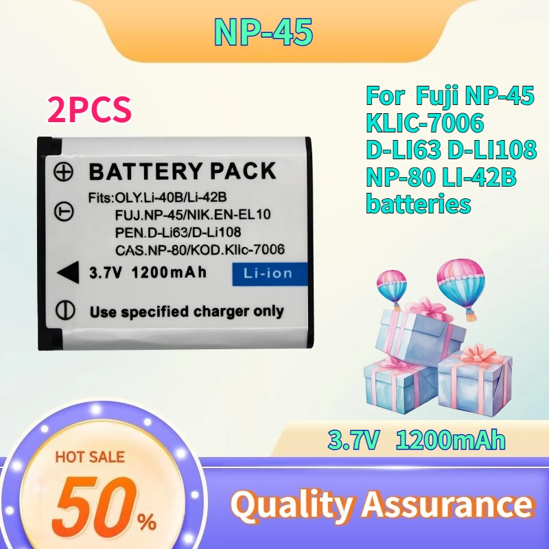 3.7V 1200mah Compatible with Fuji NP-45 KLIC-7006 D-LI63 D-LI108 NP-80 LI-42B batteries