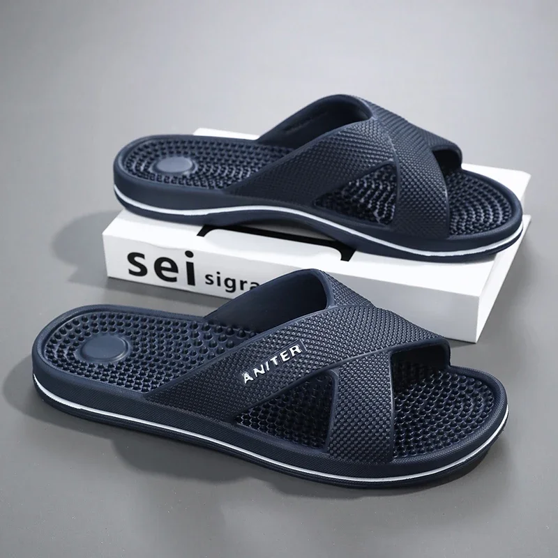 Size 48 Massage Slippers Men's Summer Indoor House Bathroom Bath Sole Acupoints Foot Therapy Non-slip Sandals Men Slippers Shoes view 3