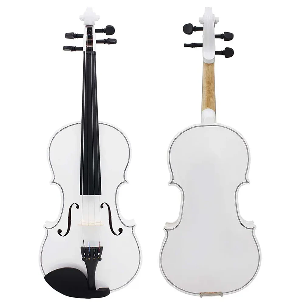 Violín blanco con estuche, arco, cuerdas, sintonizador, mudo, accesorios de puente de violín, juegos de violín, adecuado para principiantes, 4/4