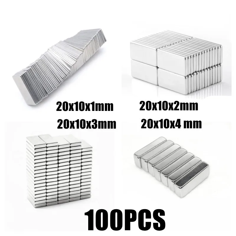 100PCS  Magnet 20x10x1 20x10x2 20x10x3 20x10x4  mm N35 Square Rare Earth Powerful Neodymium Magnetic Magnet  20mmx10mmx1mm