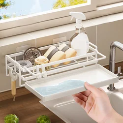 Kitchen Storage Rack Sink Faucet Shelf Alumimum Wall Hanging Towel Sponge Drain Racks Home Sink Sponge Holder Desktop Organizer