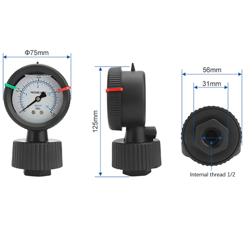 Manometro a membrana in PP manometro interamente in plastica resistente agli acidi e agli alcali anticorrosione diametro interno 1/2 0-25KG