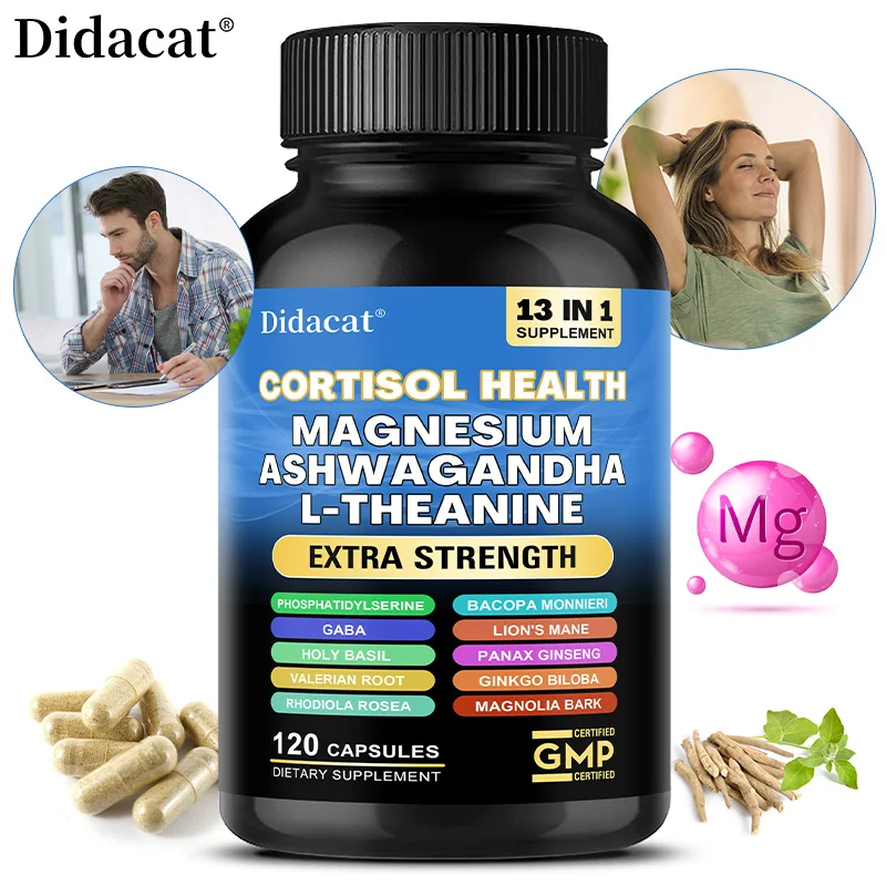Cortisol Support Capsules with Ashwagandha & Magnesium, Support Stress Relief, Calm Mood, Adrenal Health & Restful Sleep