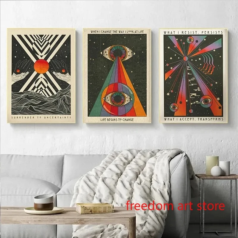 Vintage Bohemian Meditation Psychedelic 70s Inspirational Quotes Art Posters Canvas Painting Wall Prints Picture Room Home Decor