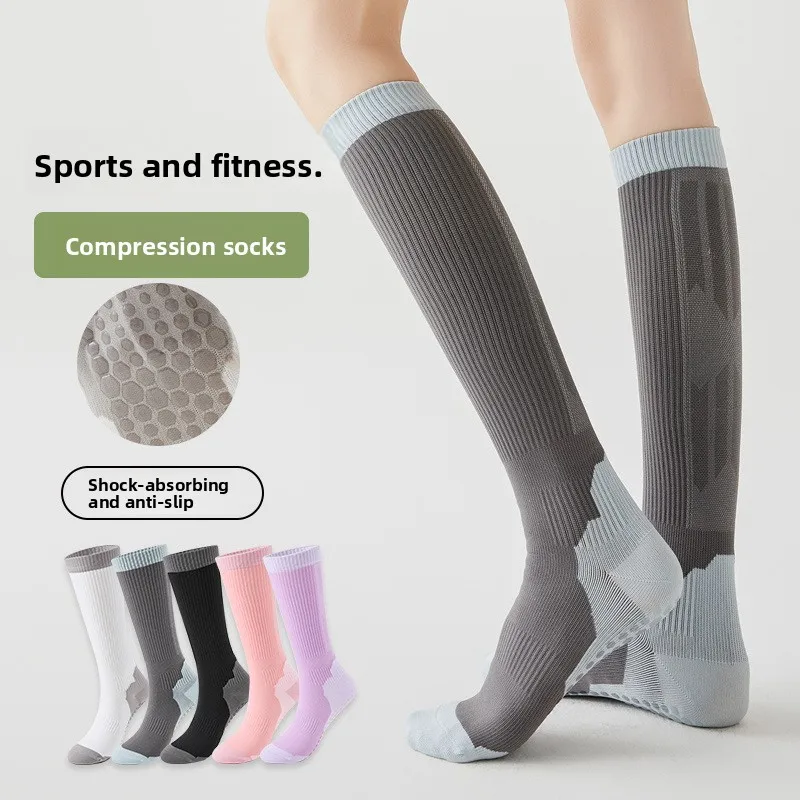 Sports Compression Calf Socks for Cycling Fitness, Soft Skin-friendly Dot Non Slip Shock Absorption, High Elastic No Tight Legs