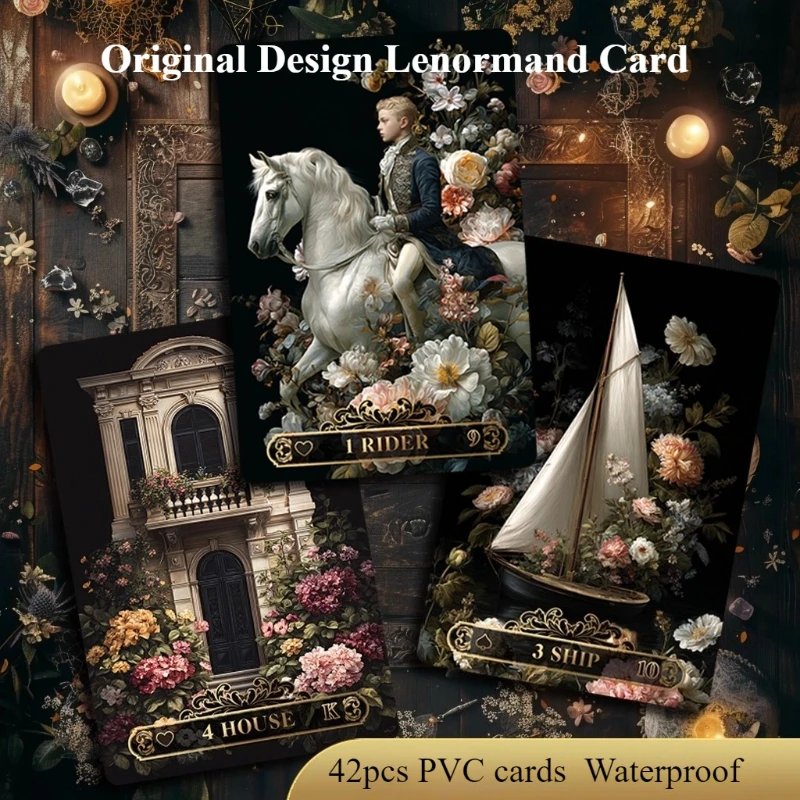 

Цветочный оригинальный дизайн, профессиональная картонная картина Ленорман, рисованный художник, 42 шт., водонепроницаемые карты из ПВХ, настольная игра для гадания