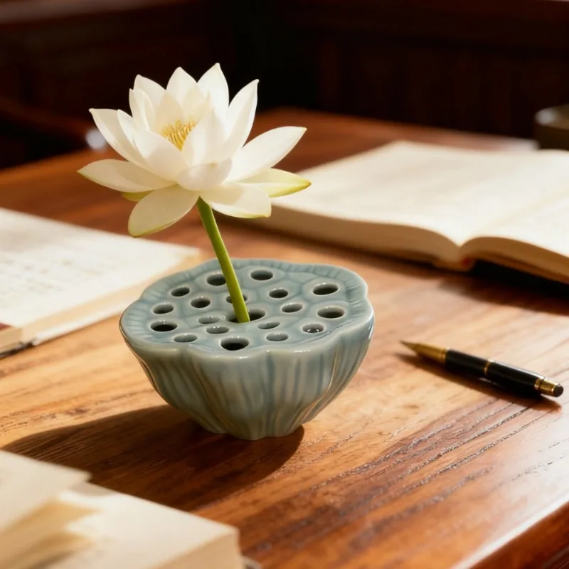 Ceramic Lotus Seed Vase Hydroponic Planter Tea Ceremony Table Decor Artificial Plant Container