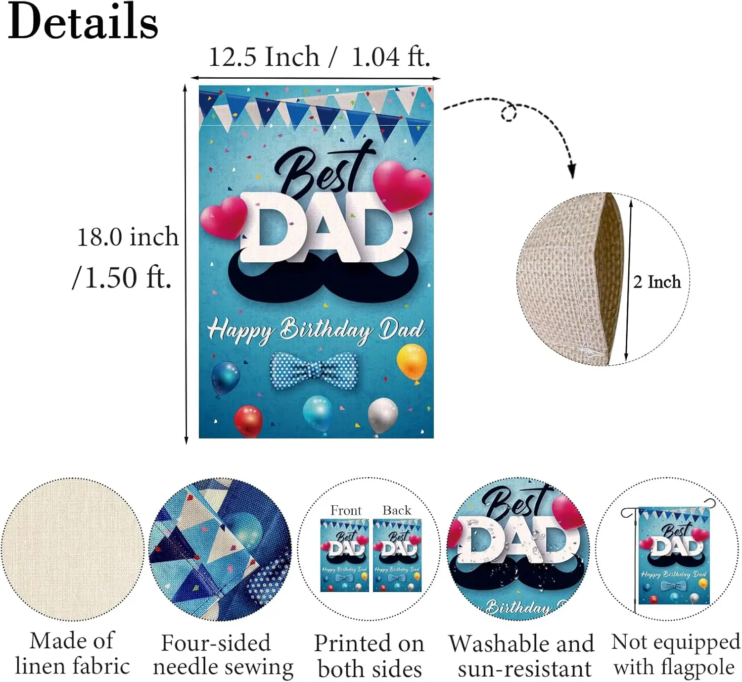 Kimini-Ki Happy Birthday Dad Garden Flag, Men/Father Birthday Garden Flag, PaPa Father Men Birthday Party Yard Lawn Decorations,