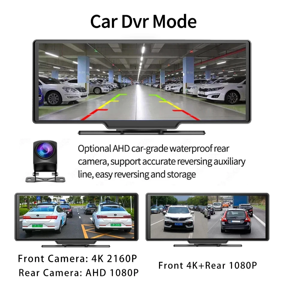 10.26 Inch Dash Cam 4K CarPlay Android Auto Car Dvr Wireless 5G WiFi Bluetooth AUX Dashcam GPS Track FM Video Recorder Camera image 6