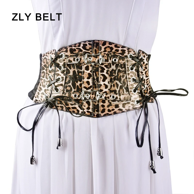 ZLY 2024 New Fashion Waistband Corset Women Elastic Leopard Sexy PU Leather Material Dress Versatile Luxury Female Waist Band