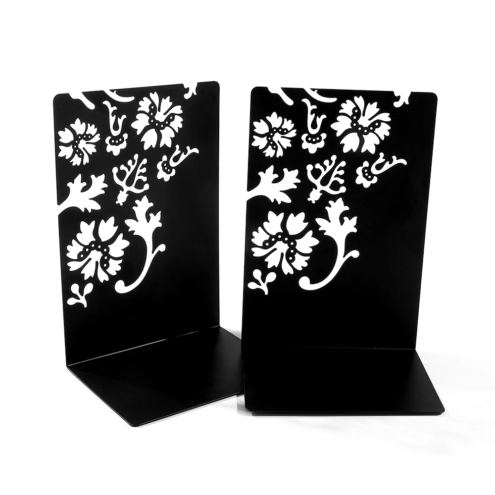 Hollow Flower Vintage Pattern Bookends Metal Black Office Table High Quality Bookshelf Book Holder Retractable Room Decoration