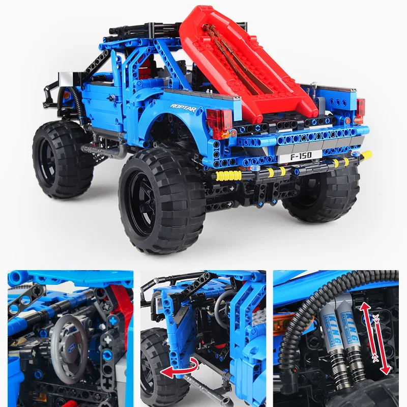 Tecnici Monsters Fords F150 Raptor Building Block Pickup Truck Radio 2.4ghz telecomando auto veicolo mattoni Rc giocattoli per ragazzo