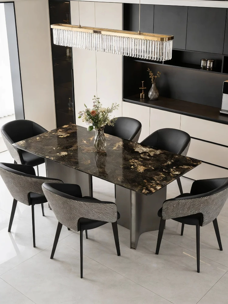 Dining Room Furniture Luxury Stone Dining Table Marble Rectangle Household Dining Table Set 6 Chairs Space Saving Furniture