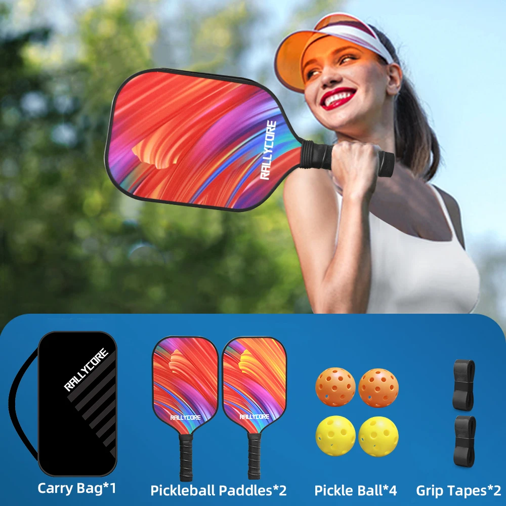 Pickleball Paddles Set Rackets Portable Racket Cover Carrying Bag Gift Kit  Indoor Outdoor Honeycomb Core 4 Balls