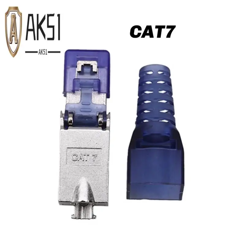 

AK51-10Pcs CAT7 RJ45 Connector Plug Without Crimping Tool 23/24AWG Zinc Alloy Shielded Network Cable RJ45 Plug