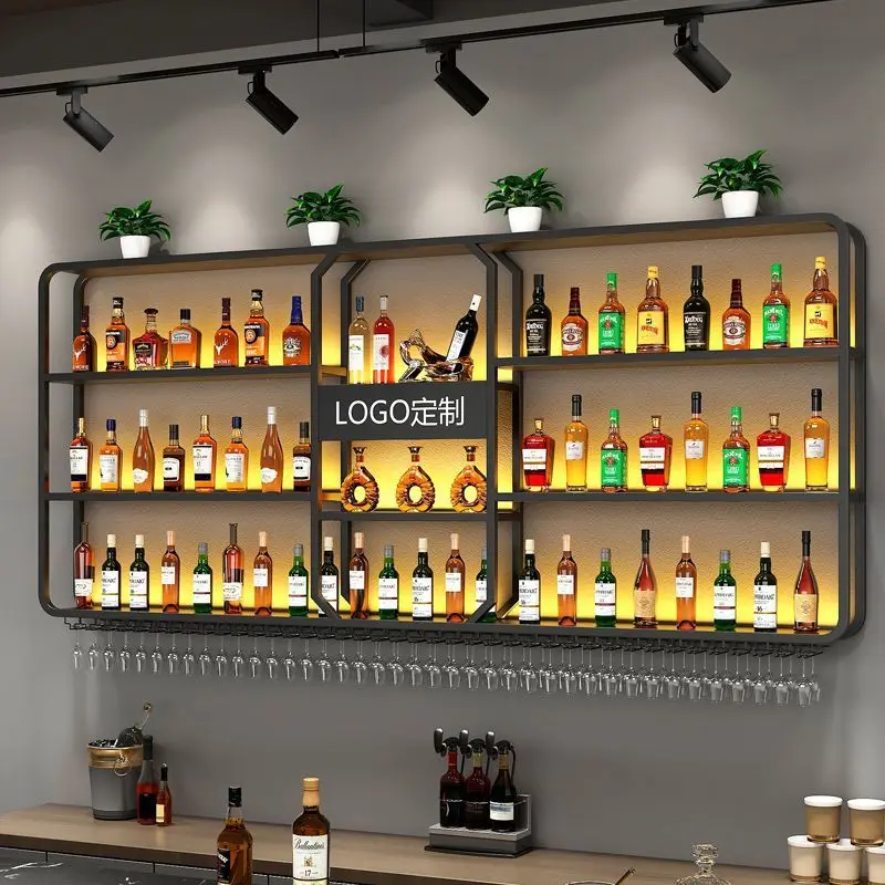 Wrought iron wall mounted bar wine rack restaurant bar wine cabinet l mounted  shelf light luxury industry