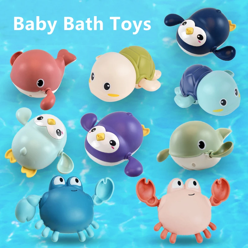 

1pc Baby Bath Toys Cute Cartoon Crab Penguin Whale Baby Water Toy Infant Swim Chain Clockwork Toy For Kid