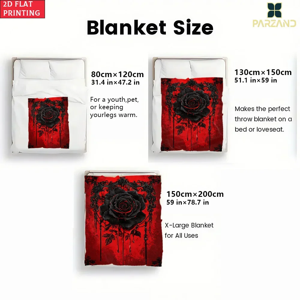 Customization 2D Flat 1pc Black Rose On Red Background Outdoor Ultra-Soft, Lightweight, And Portable Flannel Blanket - Lightweig