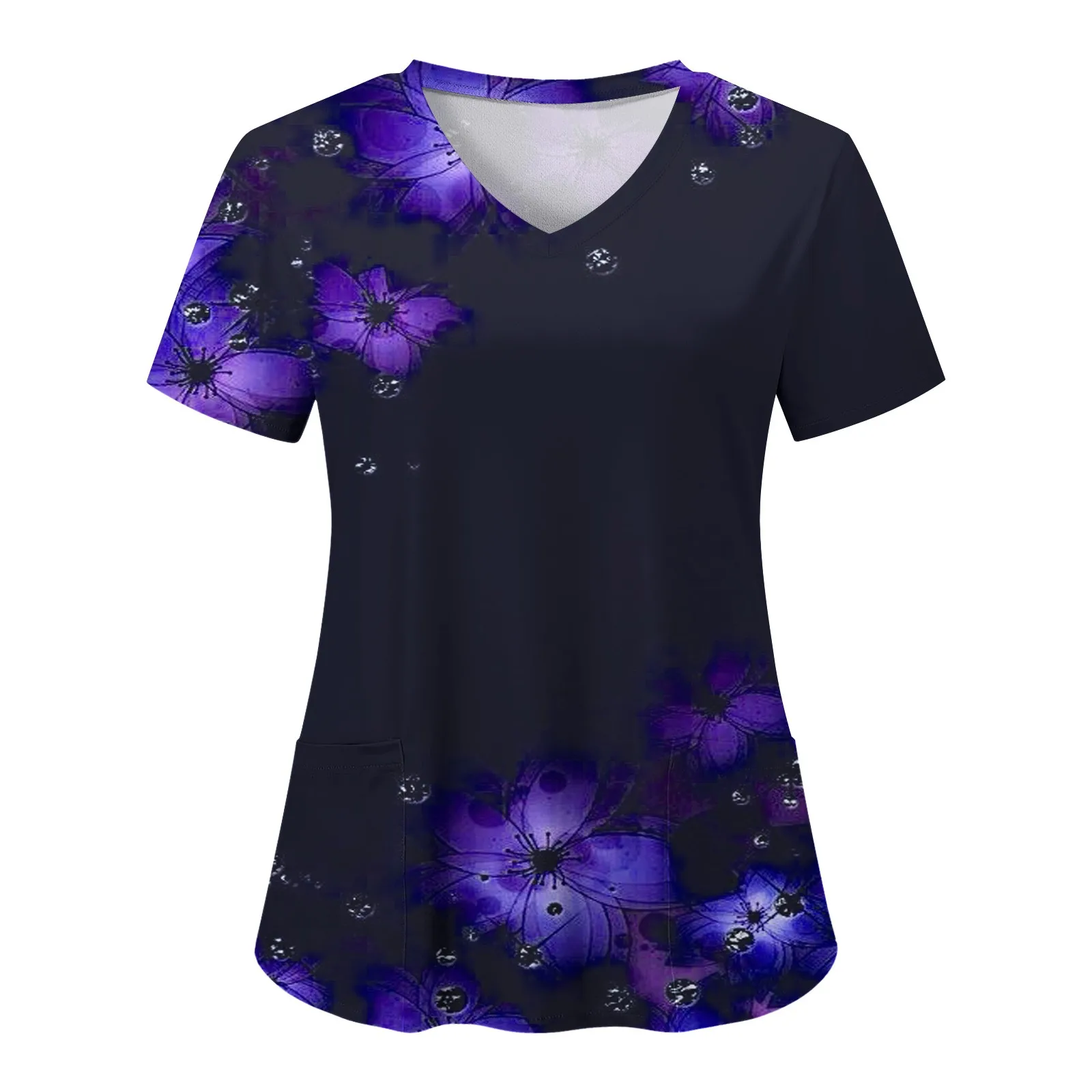 Mulheres Enfermagem Scrub Top, Uniforme de Enfermeira, Uniforme Cirurgia de Enfermagem, Estampa Amor Floral, Workwear Trabalho, Scrubs Clínicos, Cirurgia Gráfica