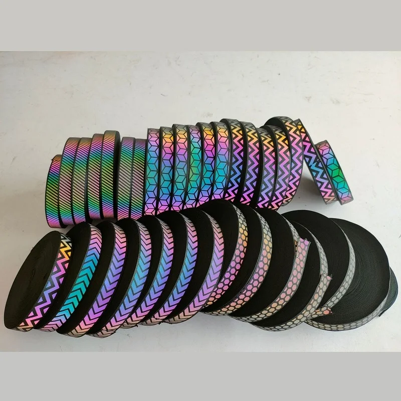 虹色反射リボン、蛍光縫製反射ストリップ、衣類、靴、帽子、装飾テープ