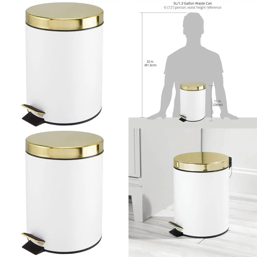 

Стильное белое/золотое мусорное ведро с педалью и крышкой и пластиковым ведром для домашнего и офисного использования